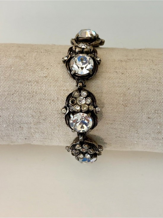 Hollycraft Jewelry - Vintage Hollycraft 1954 Clear Rhinestone Bracelet Signed Silver Tone Statement